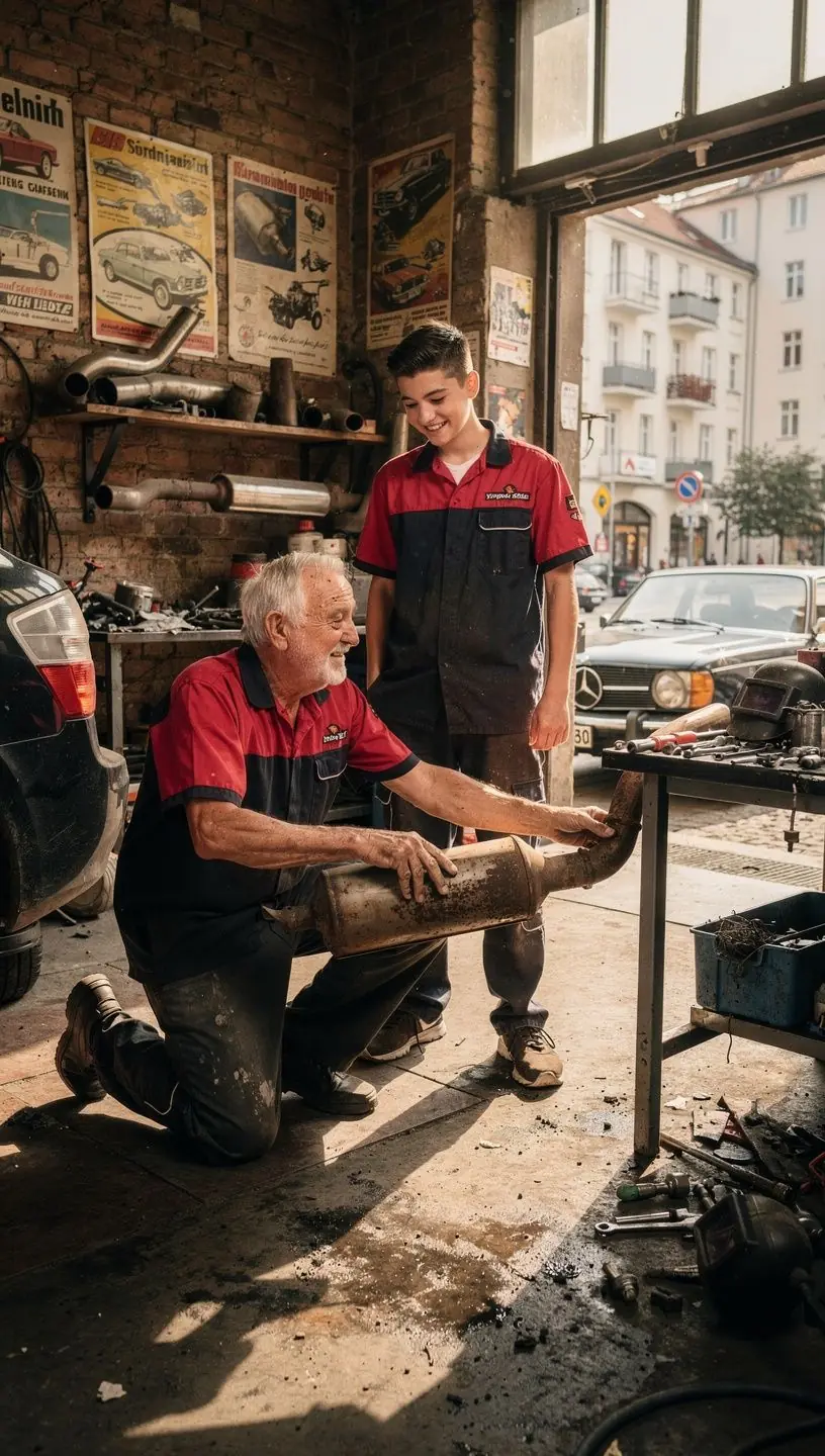 Messgerät zeigt Emissionswerte während einer Fahrzeuguntersuchung in der Werkstatt.